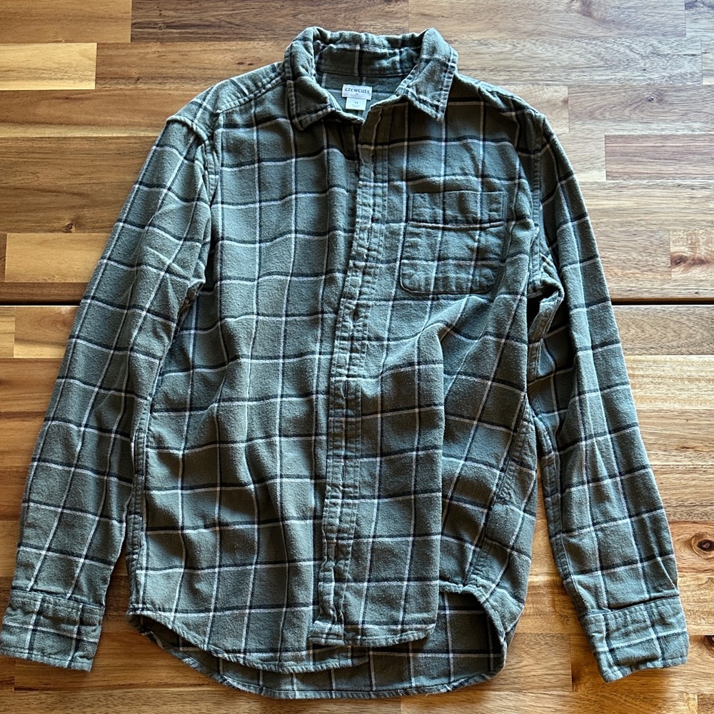 Crewcuts Flannel Green Checkered Button Down Shirt (size 14)